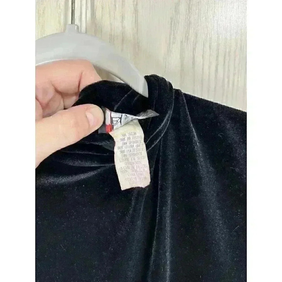 Vintage Velvet Dress Sz Large Black Mock Neck Short Sleeve Maxi Whimsigoth USA - Picture 4 of 8